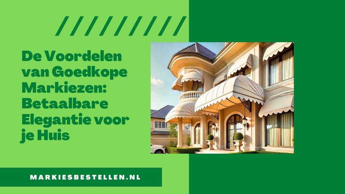 Elegante woning met stijlvolle traditionele markiezen in een zachte, neutrale kleur, die schaduw bieden en de esthetiek van het huis verbeteren op een zonnige dag.